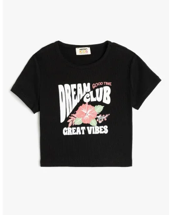Tricou cu imprimeu text, Alb/Negru