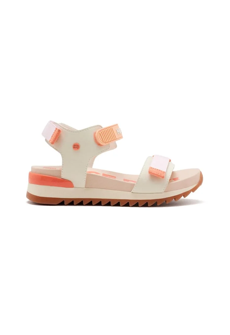 Sandale din piele ecologica cu inchidere velcro, Alb murdar