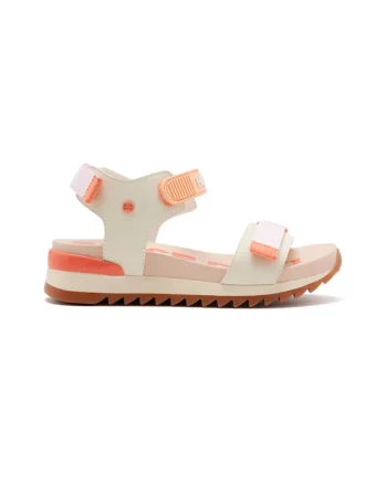 Sandale din piele ecologica cu inchidere velcro, Alb murdar