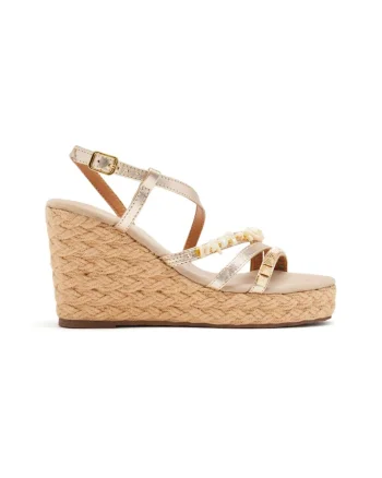 Sandale din piele cu talpa wedge Zola, Auriu