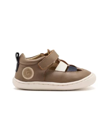 Sandale din piele cu inchidere velcro, Maro taupe