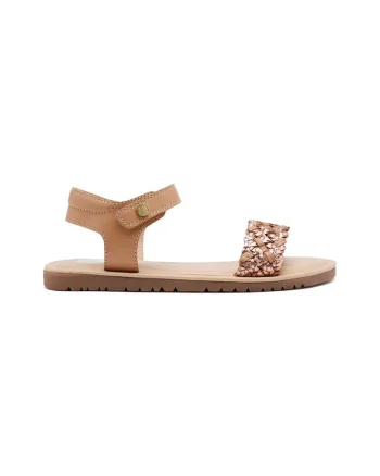 Sandale din piele cu garnituri rasucite, Auriu rose