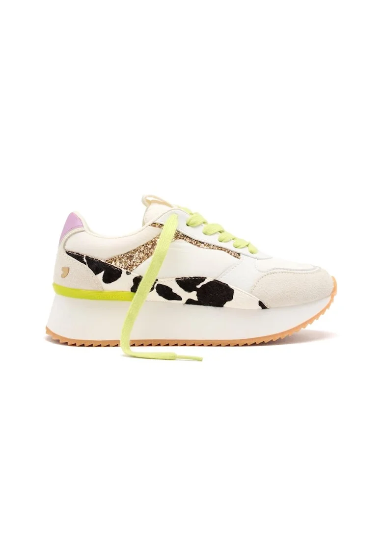 Pantofi sport din piele cu animal print, Maro inchis/Maro nisip