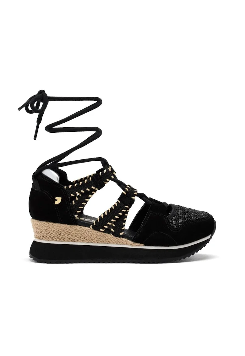 Sandale din piele intoarsa cu talpa demi-wedge, Negru