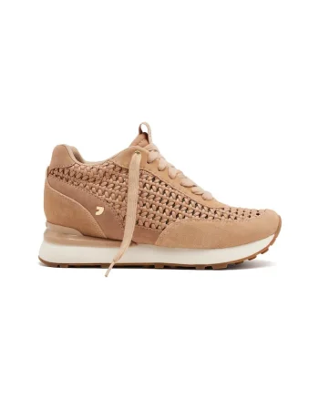 Pantofi sport cu insertii din piele intoarsa, Bej