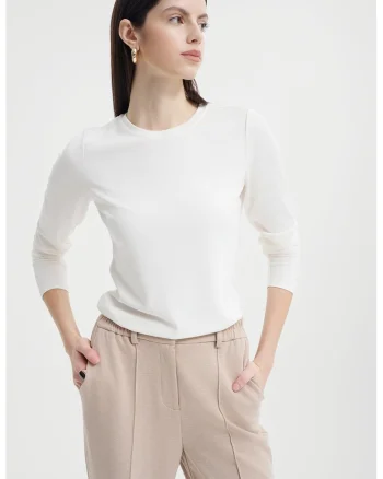 Bluza regular fit cu decolteu la baza gatului, Alb murdar