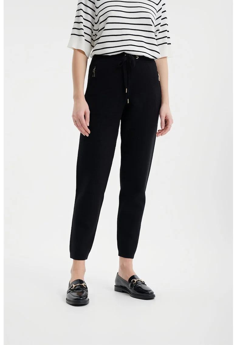 Pantaloni crop cu buzunare cu fermoar, Negru