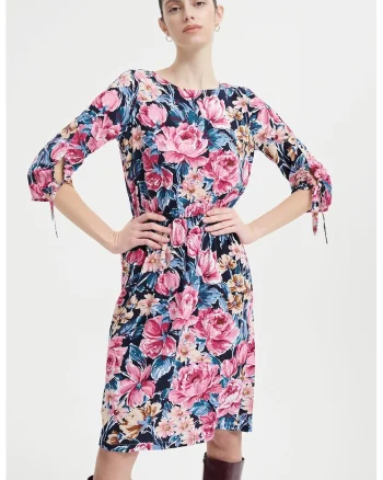 Rochie cu model si maneci 3/4, Albastru pastel/Lila
