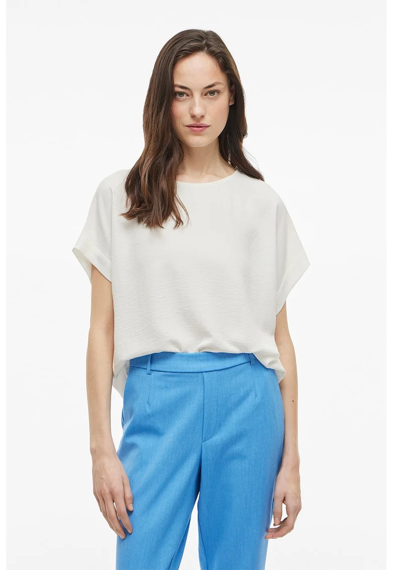 Tricou lejer cu decolteu rotund, Alb fildes