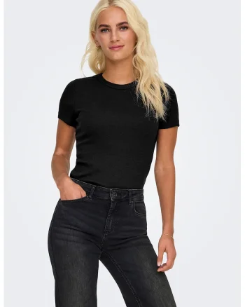 Tricou slim fit din amestec de bumbac organic Val, Negru