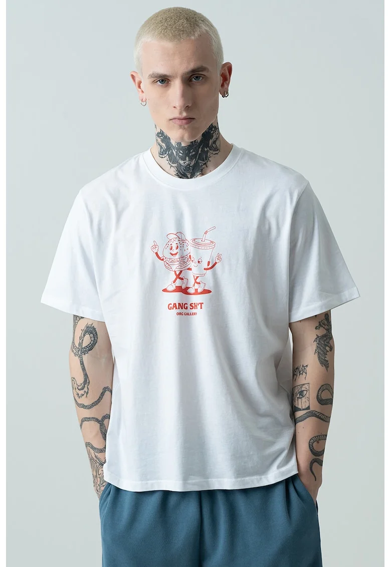 Tricou cu imprimeu grafic Jorunoexpect, Alb/Caramiziu