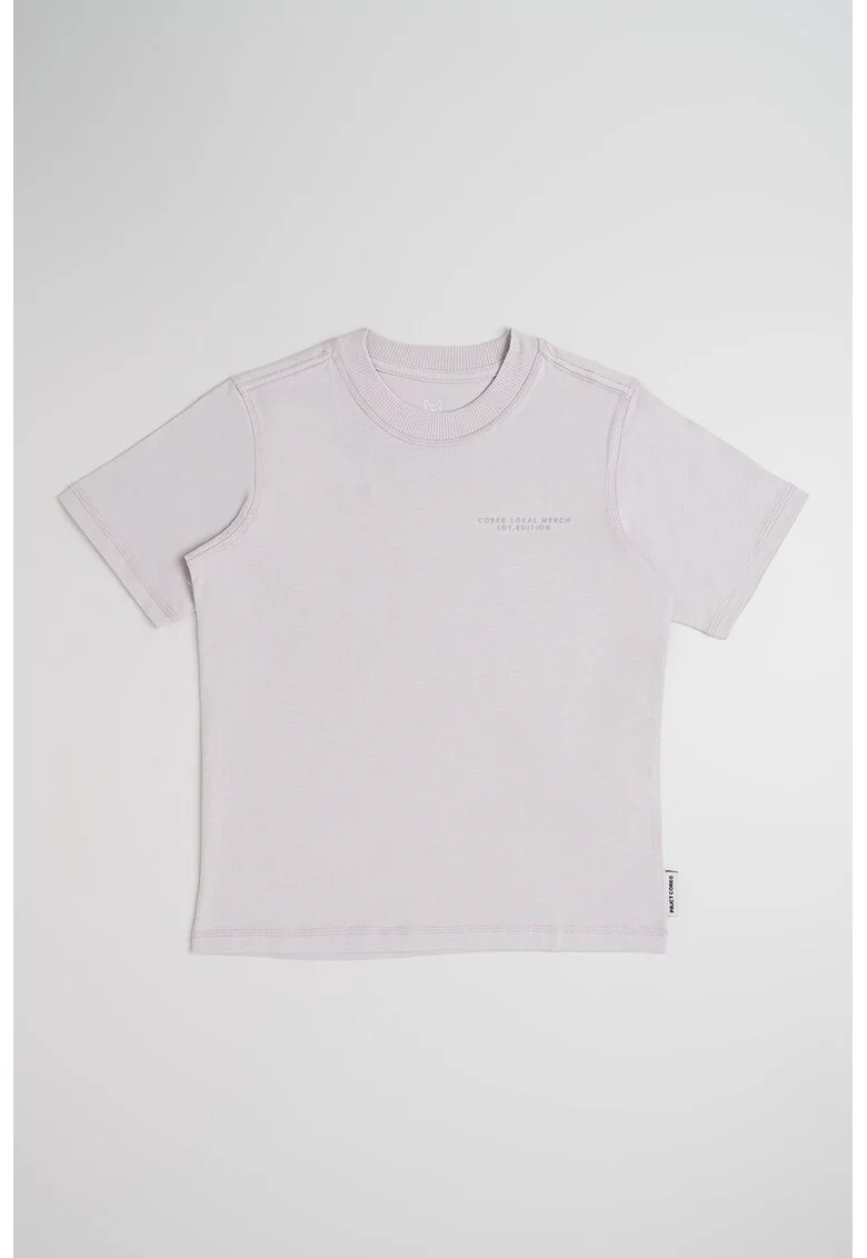 Tricou de bumbac cu decolteu la baza gatului, Lila
