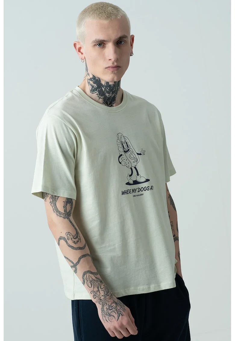 Tricou cu imprimeu grafic Jorunoexpect, Bleumarin/Verde fistic
