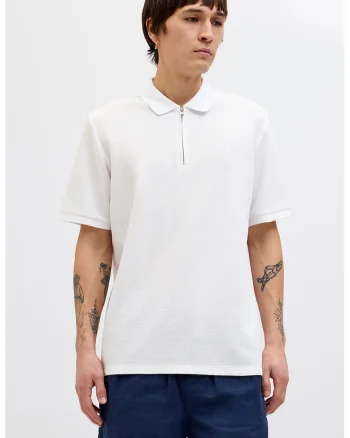 Tricou polo din amestec de bumbac organic cu fenta cu fermoar, Alb