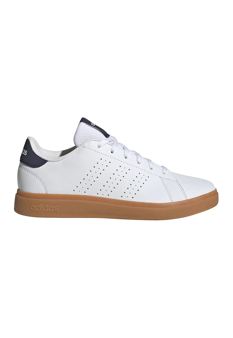 Pantofi sport de piele ecologica cu perforatii Advantage Base 2.0, Alb optic/Bleumarin
