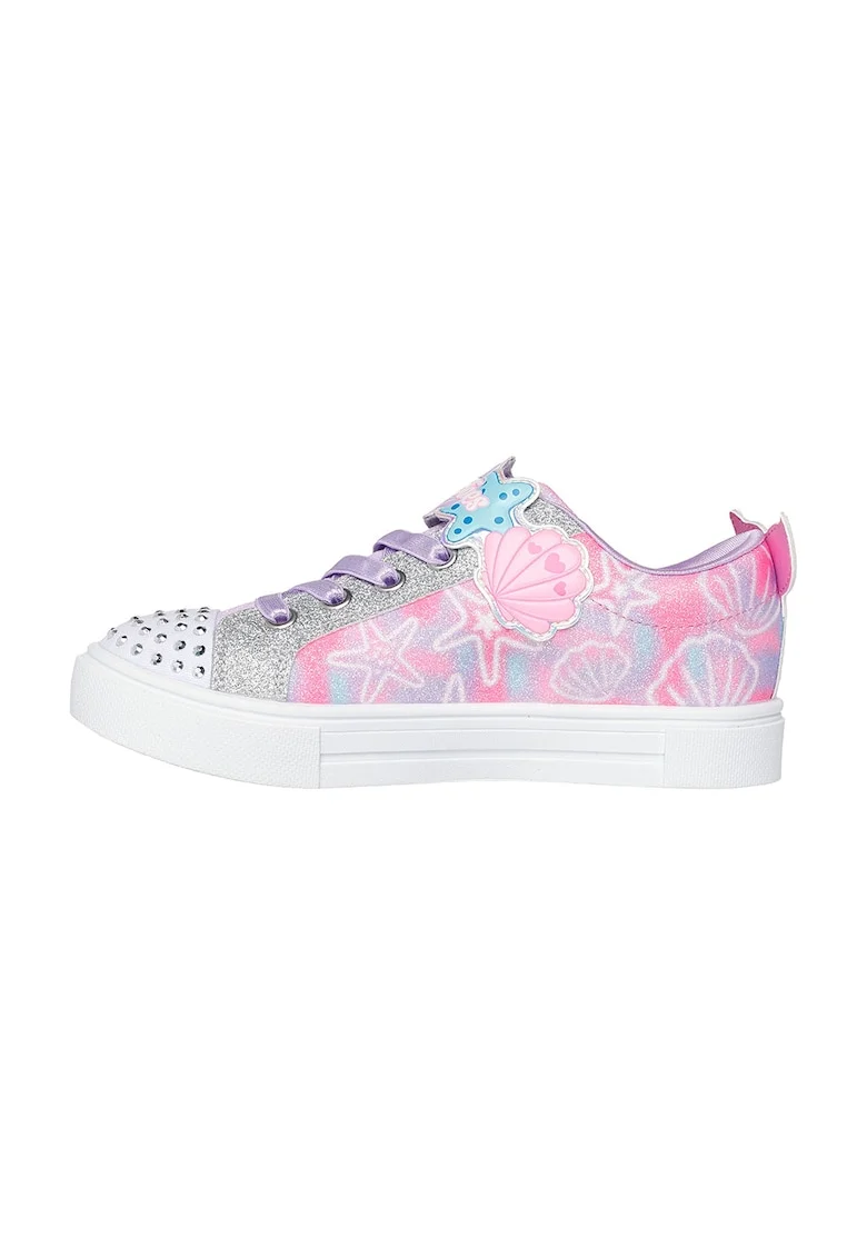 Pantofi sport de piele ecologica cu model grafic, Albastru lavanda