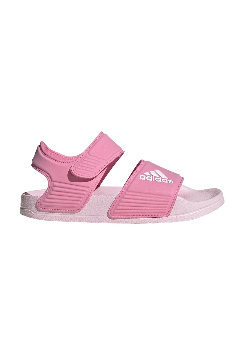 Sandale cu velcro si logo Adilette, Alb/Roz deschis/Roz