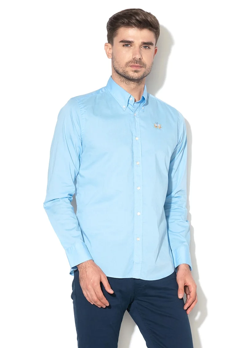 Camasa slim fit cu guler fixat cu nasturi, Albastru deschis