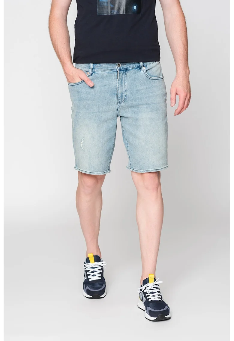 Bermude slim fit din denim cu aspect decolorat, Albastru deschis