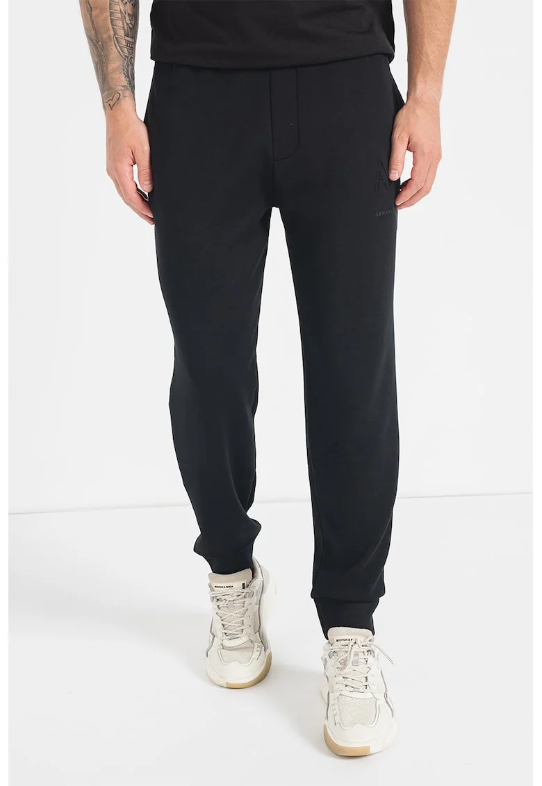 Pantaloni sport din amestec de modal cu detaliu logo, Negru