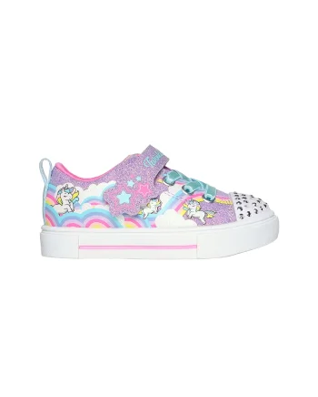 Pantofi sport cu inchidere velcro si lumini LED, Galben/Lila/Argintiu