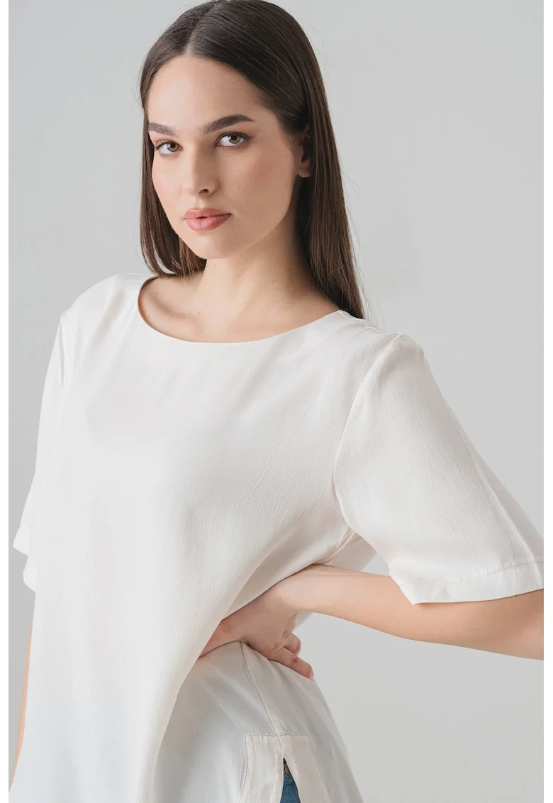 Bluza relaxed-fit din amestec de bumbac, Alb fildes