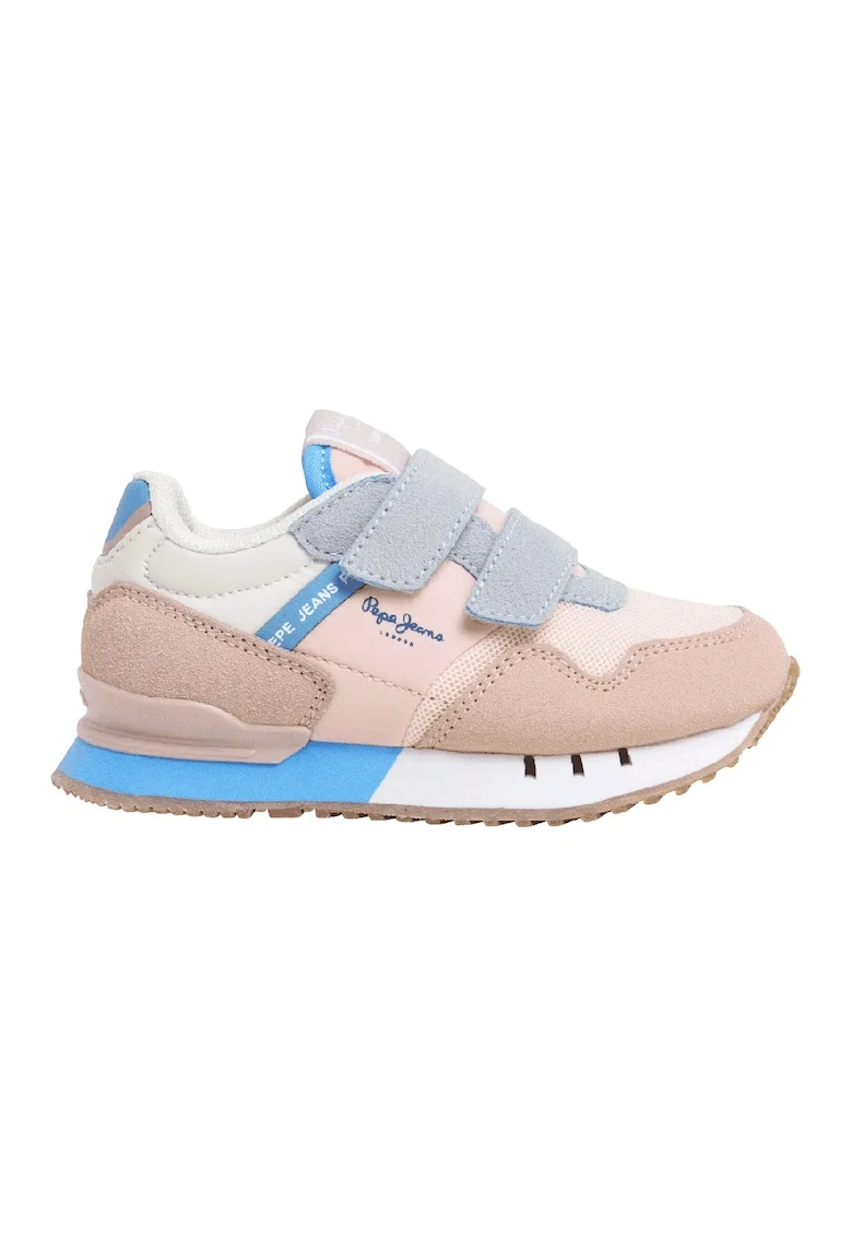 Pantofi sport cu insertii de plasa si cu velcro, Piersica/Albastru deschis