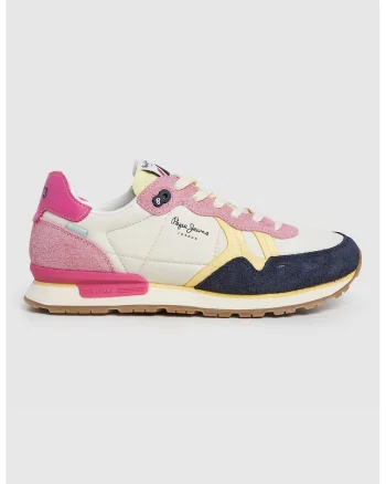 Pantofi sport cu garnituri din piele intoarsa, Roz fandango/Alb murdar/Bleumarin