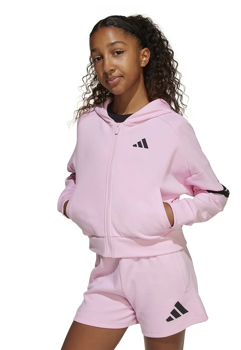 Hanorac cu fermoar si buzunare laterale, Negru/Roz pastel