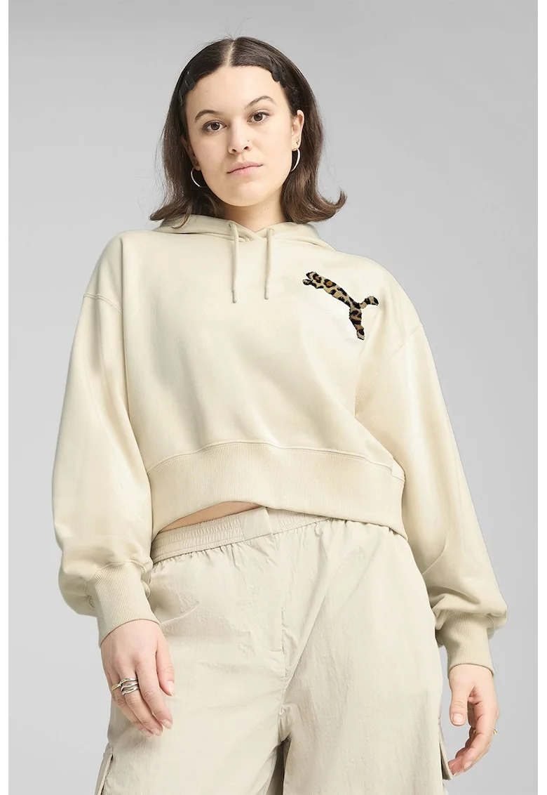 Hanorac relaxed-fit cu croiala crop Leo Luxe, Bej deschis
