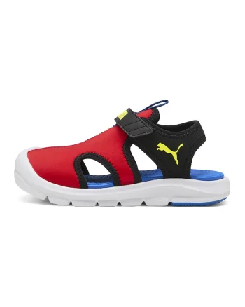 Sandale Fun Racer cu inchidere velcro si decupaje, Rosu/Negru/Galben