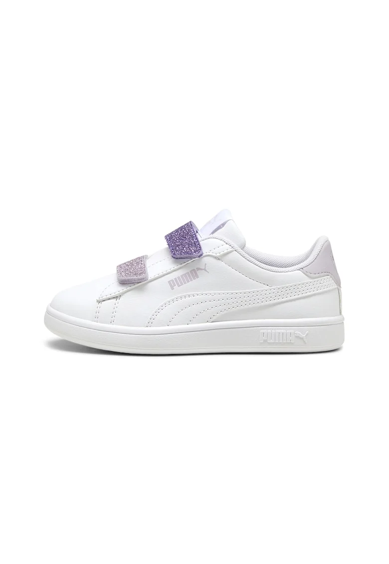Pantofi sport cu detalii contrastante si banda velcro stralucitoare Smash 3.0, Alb/Violet