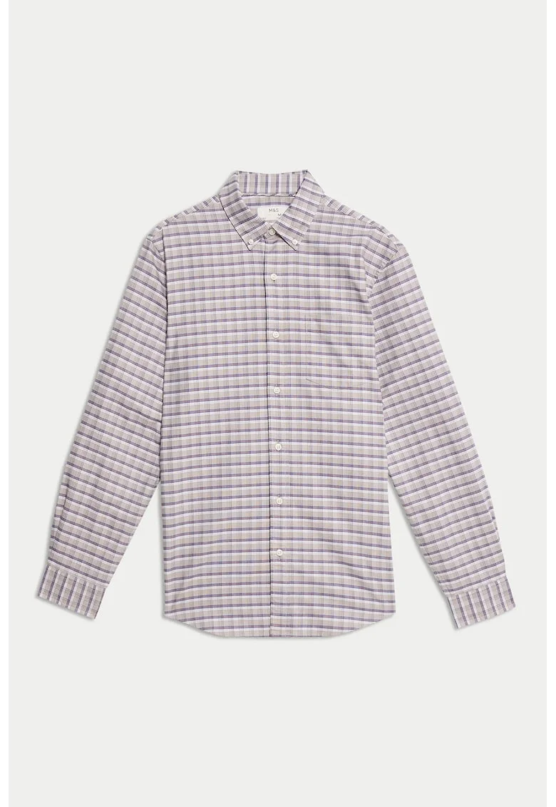 Camasa Oxford din bumbac The Ultimate, Alb/Violet/Grej