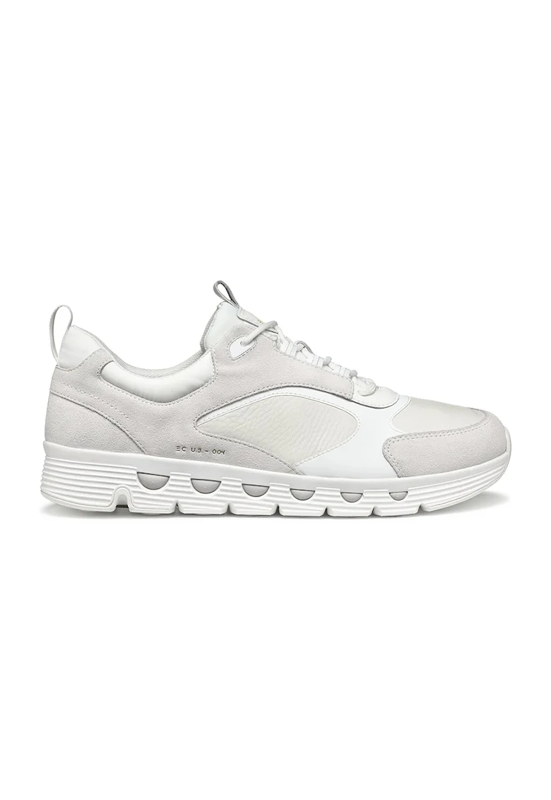 Pantofi sport de piele cu garnituri de piele intoarsa, Alb fildes/Alb optic