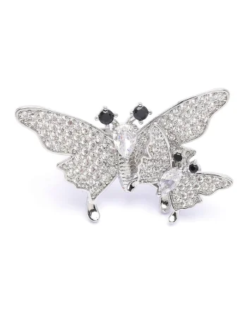 Inel in forma de fluture cu cristale, Negru/Transparent