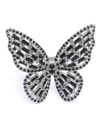 Inel in forma de fluture, Negru/Argintiu