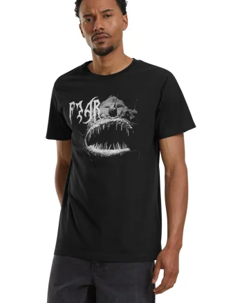 Tricou cu imprimeu si decolteu la baza gatului, Negru/Gri