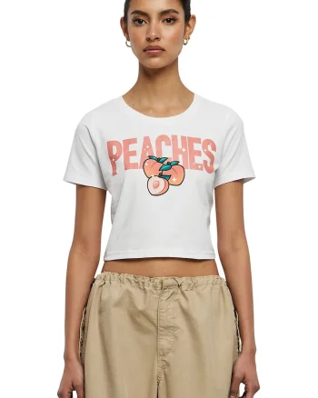 Tricou crop cu imprimeu cu fructe, Alb/Roz somon