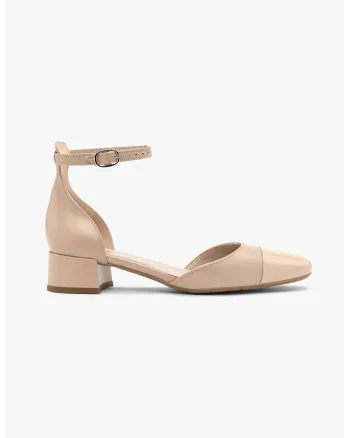 Pantofi din piele cu aplicatie cap-toe din piele lacuita, Bej