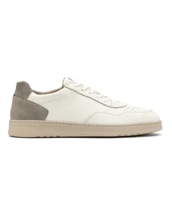 Pantofi sport din piele si piele intoarsa, Alb/Gri inchis