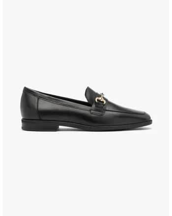 Pantofi loafer din piele cu detaliu metalic, Negru