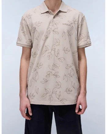 Tricou cu guler polo si imprimeu, Maro taupe deschis