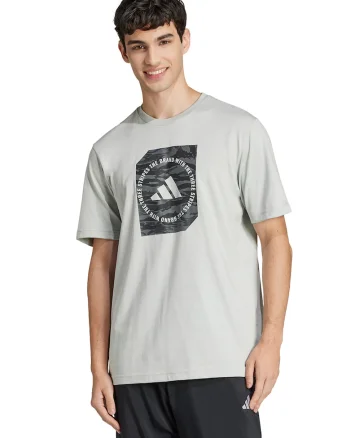 Tricou cu decolteu la baza gatului si imprimeu logo, Negru/Gri cenusiu