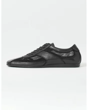Pantofi sport din piele cu insertii din plasa, Negru
