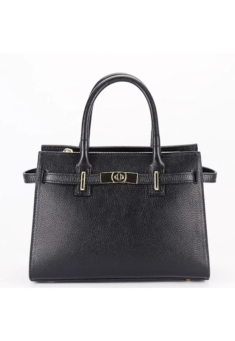 Geanta medie din piele naturala 1727 122, Negru, 20x27x13