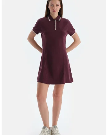 Rochie polo din amestec de lyocell, Violet tyrian/Crem