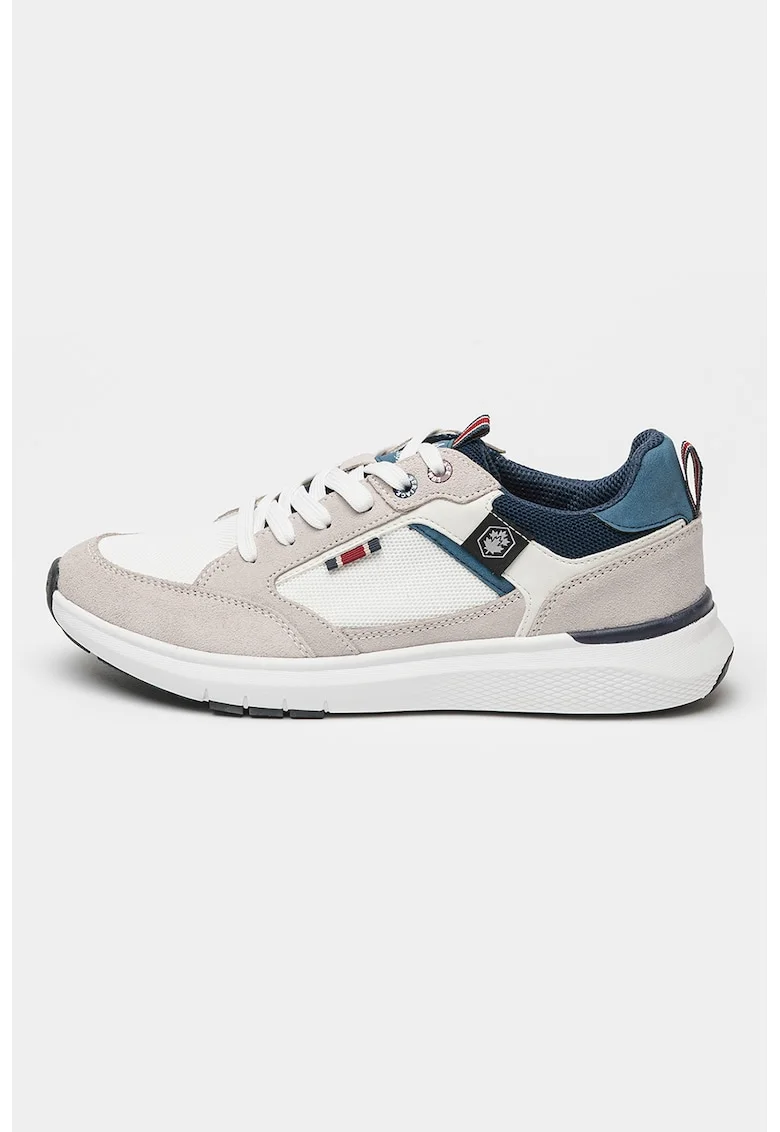 Pantofi sport cu insertii din piele intoarsa Neil, Alb/Gri/Bleumarin