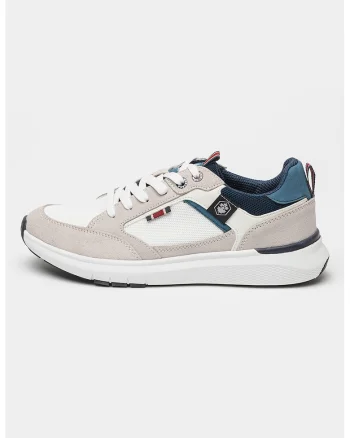 Pantofi sport cu insertii din piele intoarsa Neil, Alb/Gri/Bleumarin