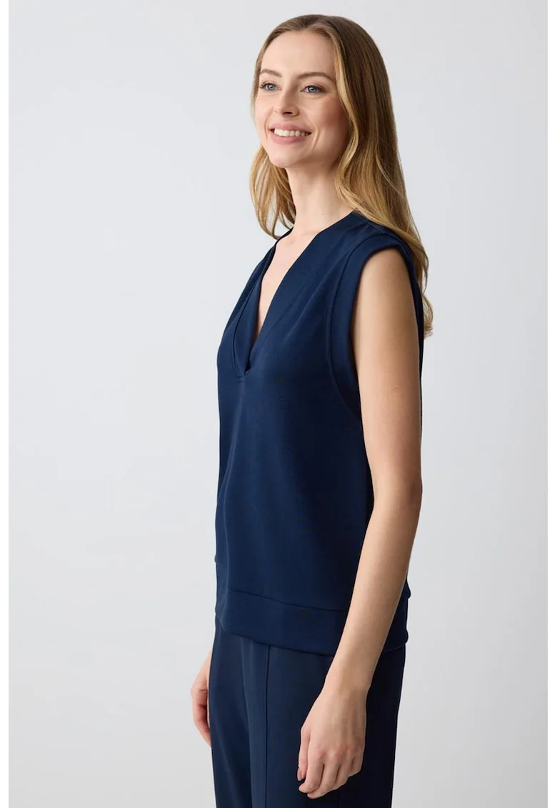 Tricou din amestec de modal cu decolteu in V, Bleumarin