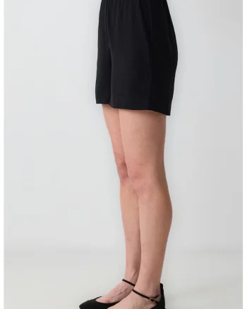 Pantaloni scurti din amestec de in cu talie inalta, Negru